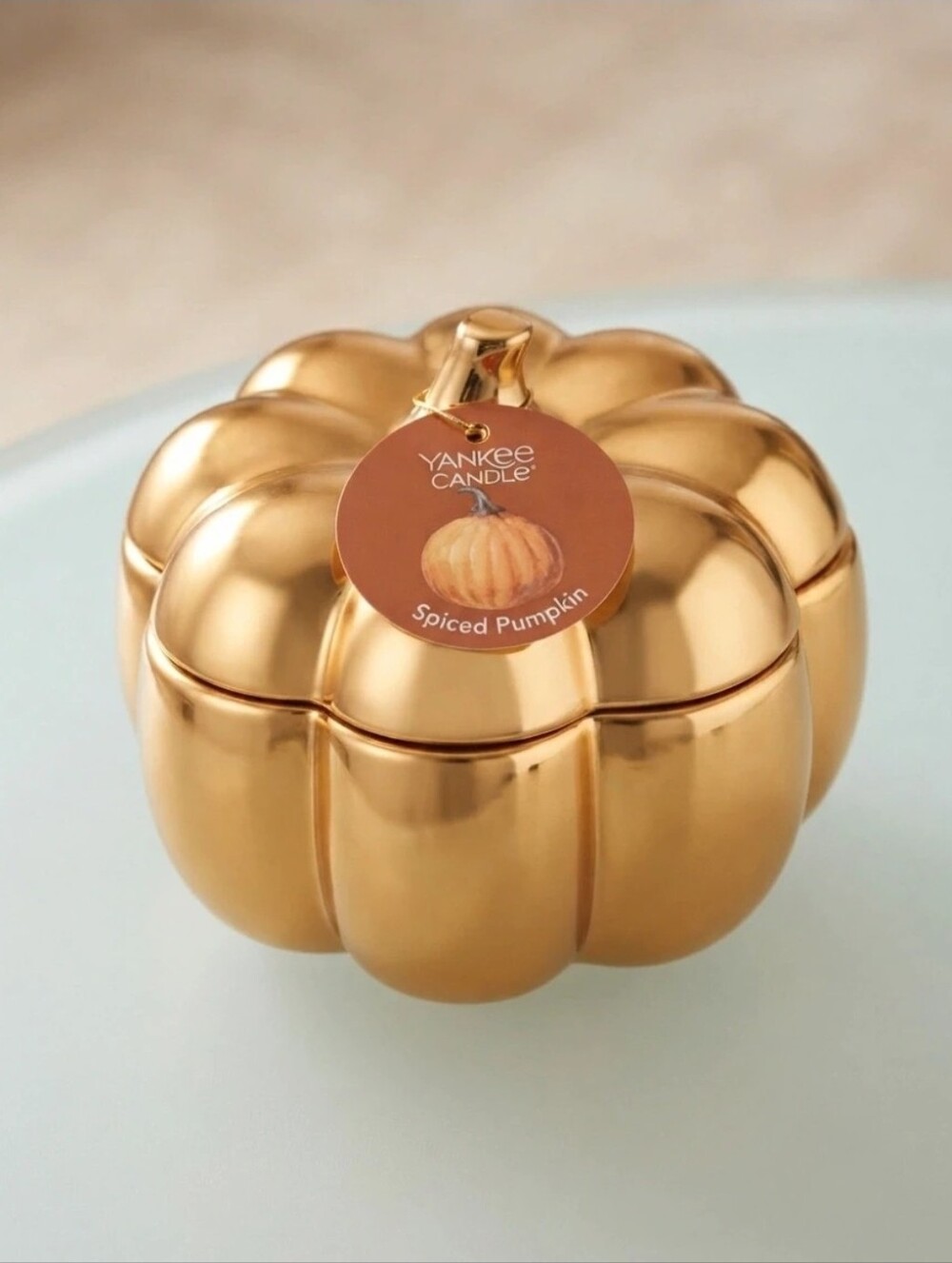 Yankee Candle Spiced Pumpkin Gold Decorative Pumpkin Candle Jar